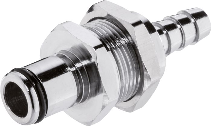 Exemplary representation: Coupling plug with grommet & bulkhead thread, chrome-plated brass