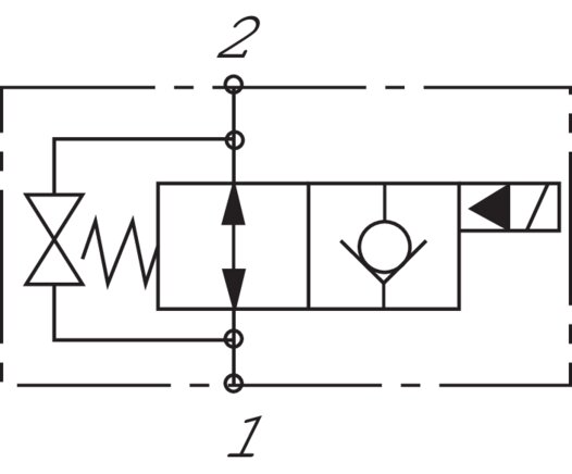 Schematic symbol: 2/2-directional poppet valve (normally open, one-directional shut-off)